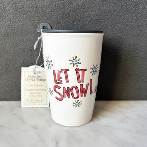 Let It Snow! Travel Mug with Lid Ceramic Double-Wall Coffee Cup 12 oz CR Gibson